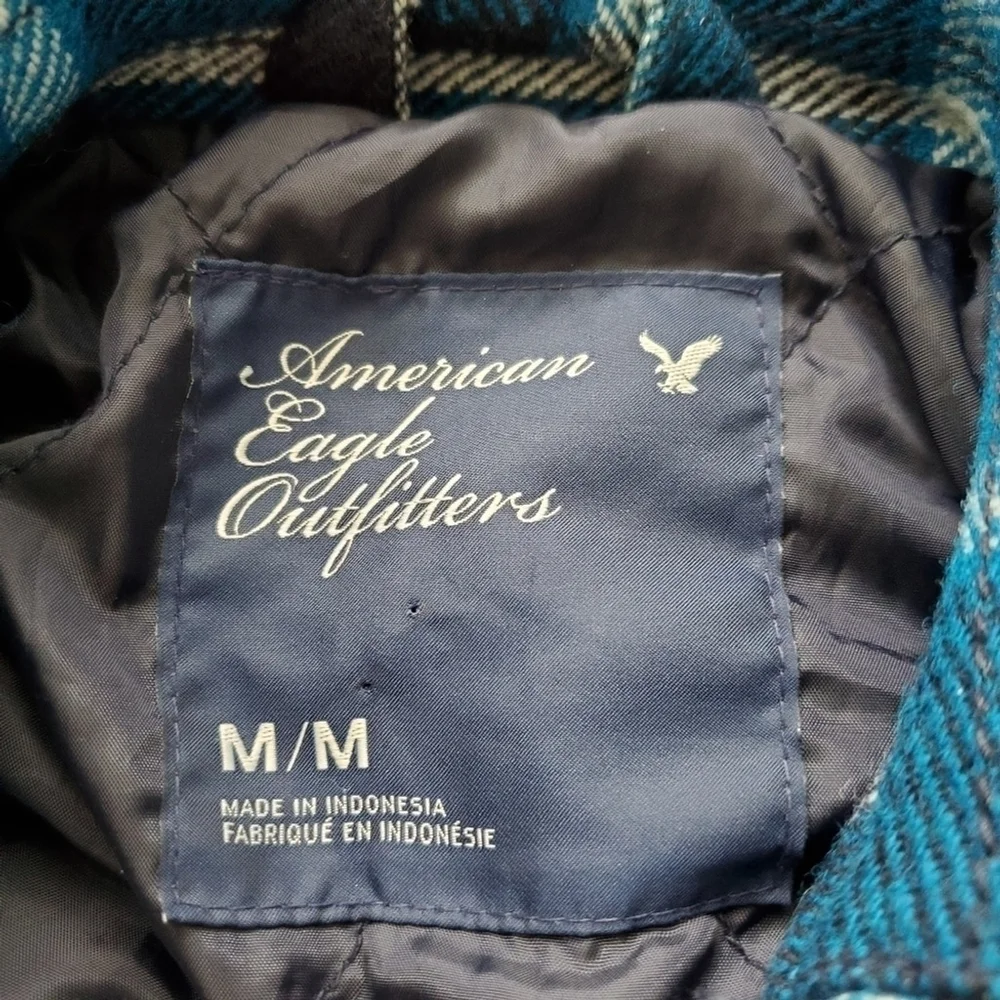 American Eagle Wool Plaid Check Double Breasted Pea Coat Peacoat Jacket AE M Y2K